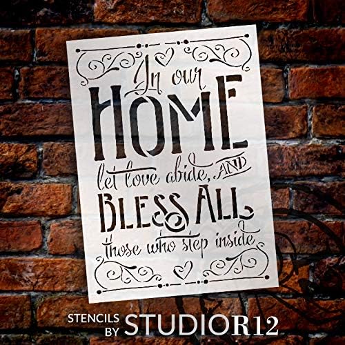 בביתנו - ברך את כל הסטנסיל מאת Studior12 | DIY ברוך הבא עיצוב אהבה | סימני עץ מלאכה וצבע | תבנית Mylar